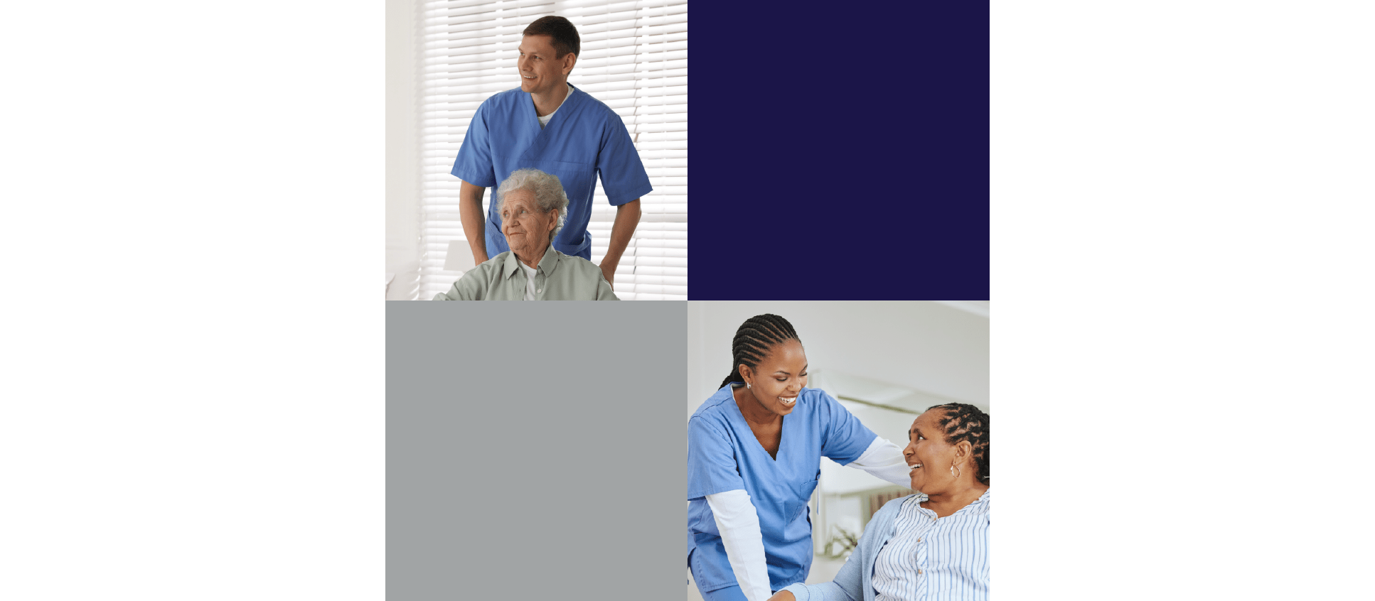 Images of nurses and care workers helping patients