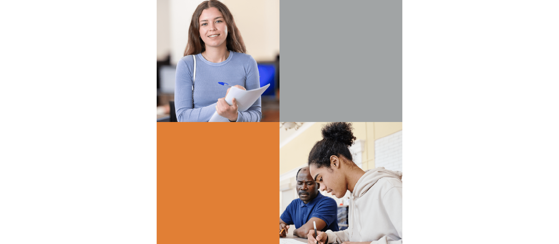 Images of people studying with a pen and paper